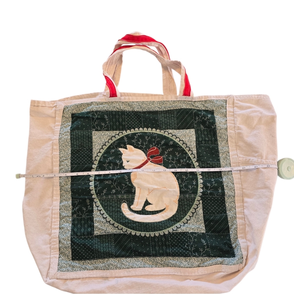 Upcycled Cat Kitten Quilted Tote Bag Adorable Cottagecore - Picture 4 of 6